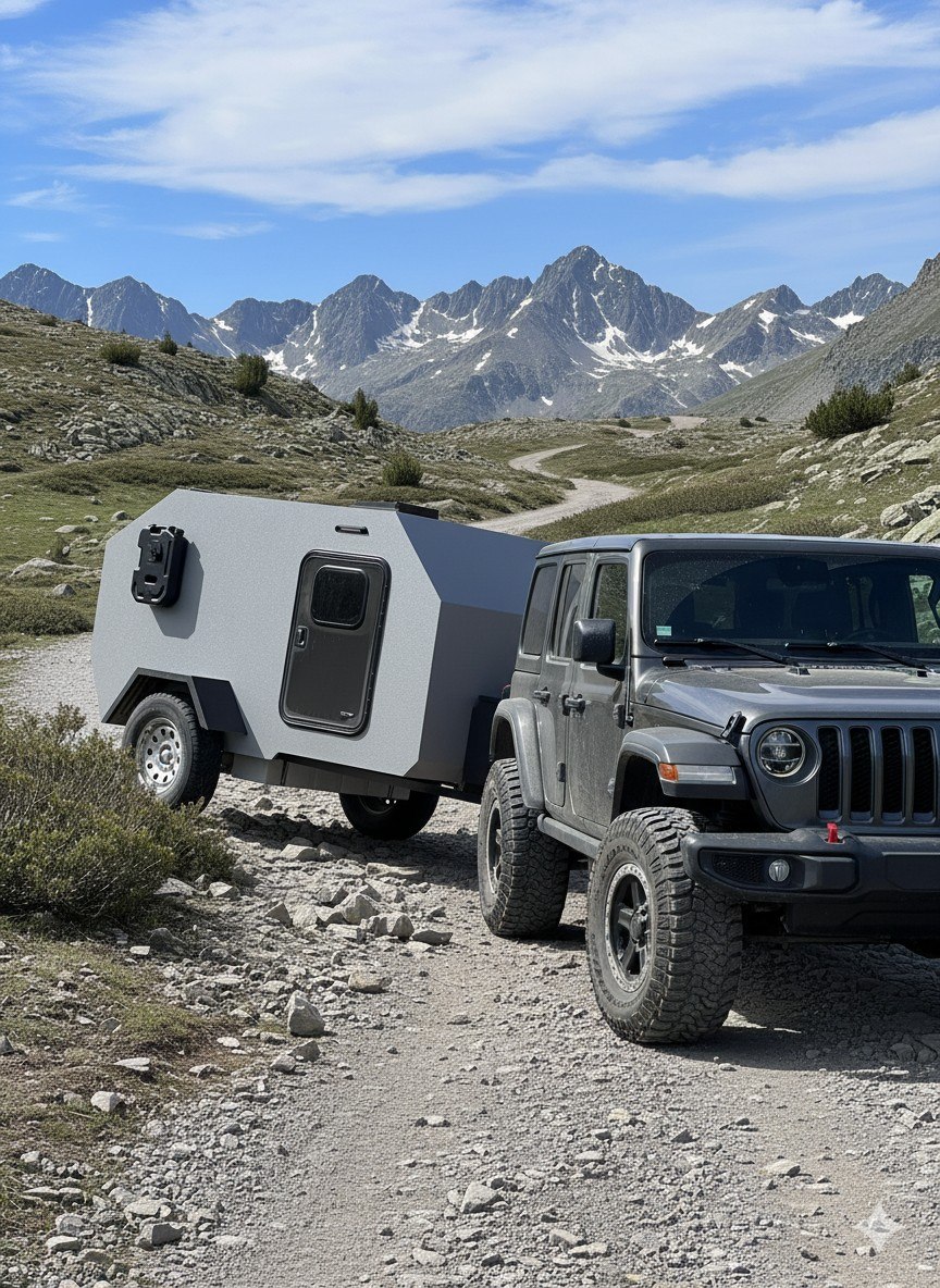 Mini caravana OM Campers en una ruta de montaña